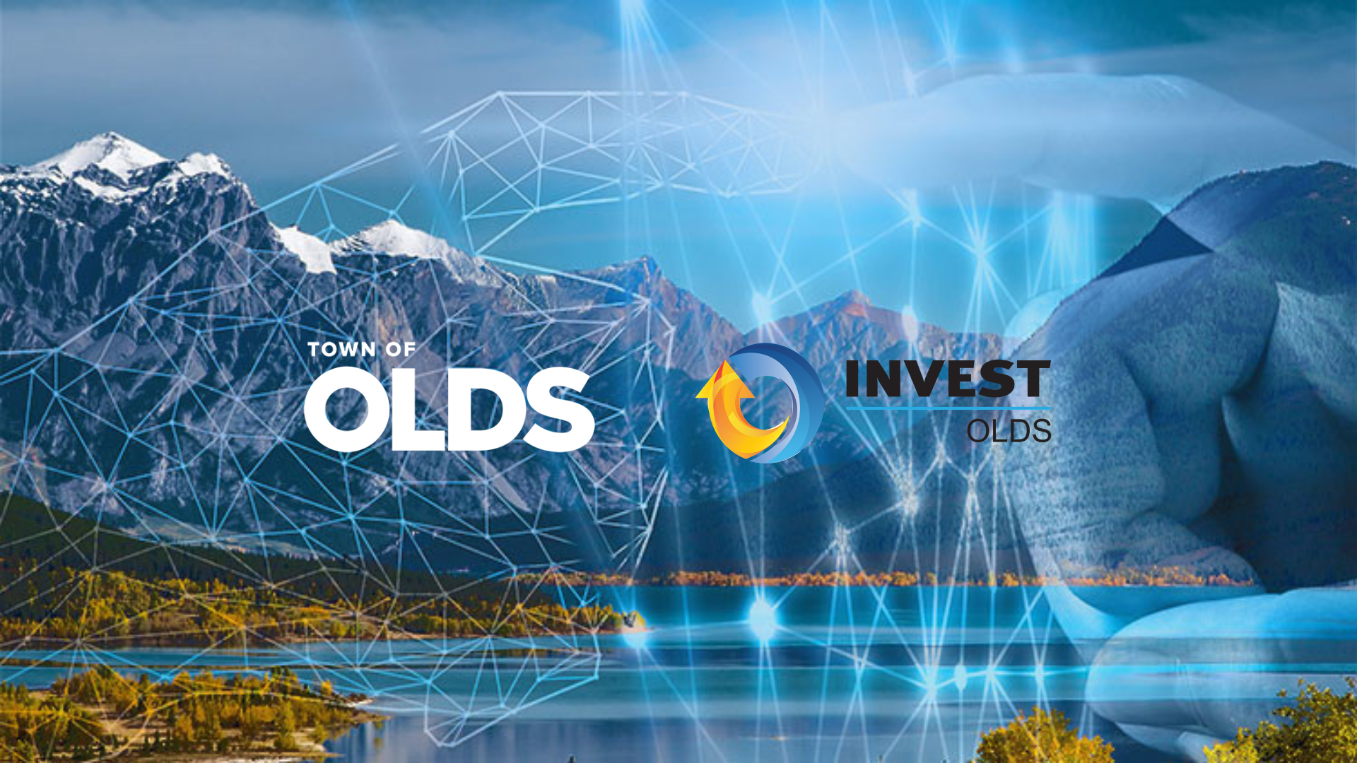 Digital Mountain Image with Town of Olds and Invest Olds logo